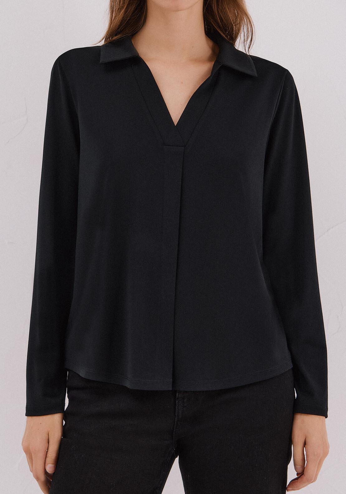Polo Shirt Neck T-Shirt - Black