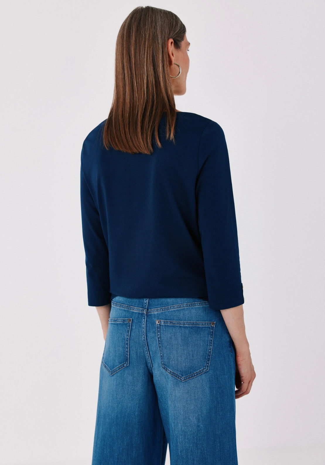Boat Neck T-Shirt With Gold Buttons - Navy