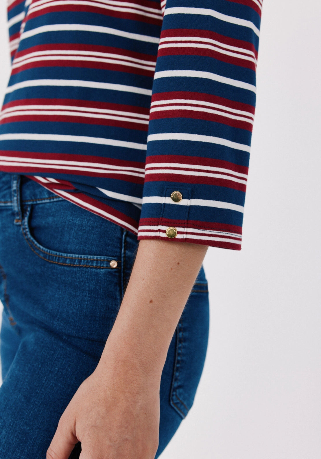 Boat Neck T-Shirt With Gold Buttons - Multicoloured
