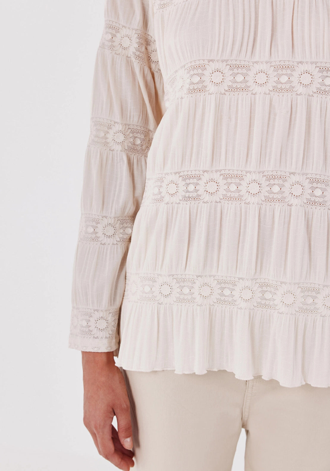 Floral Lace Fabric Blouse - Ivory