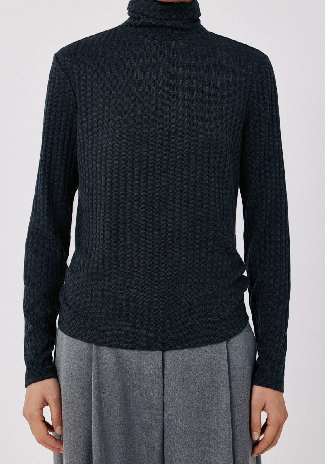 Fitted High Neck Long Sleeve Top - Charcoal Grey