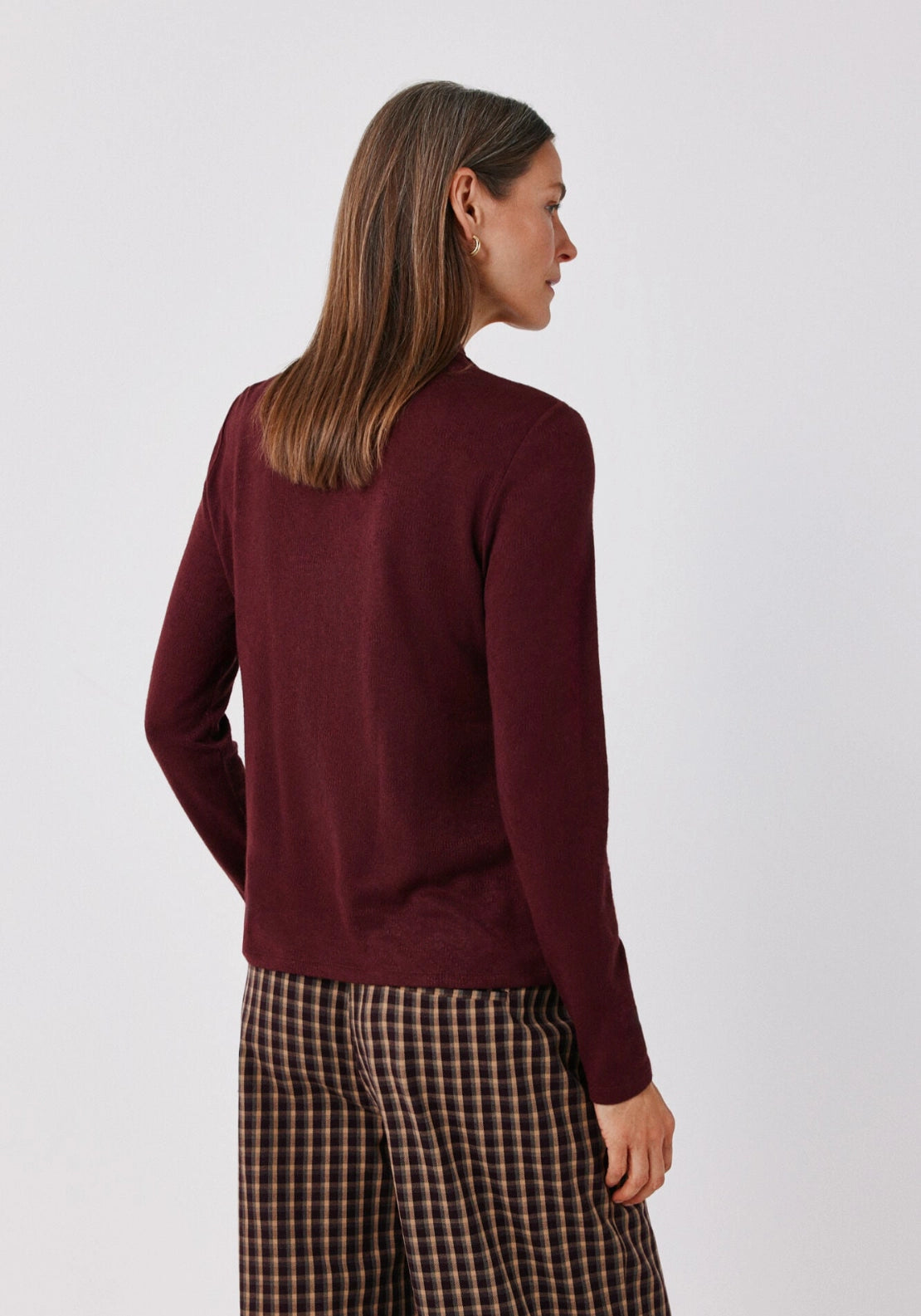 Scarf Detail Long Sleeve Top - Maroon