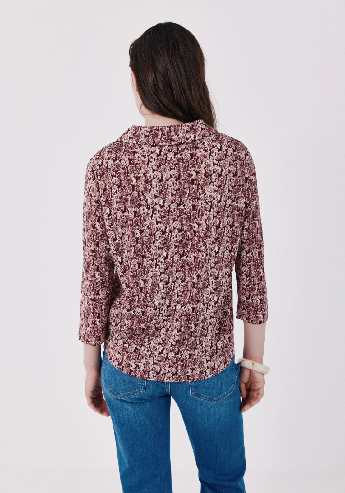 Print Pattern V Neck Front Button Basic Shirt - Multicoloured