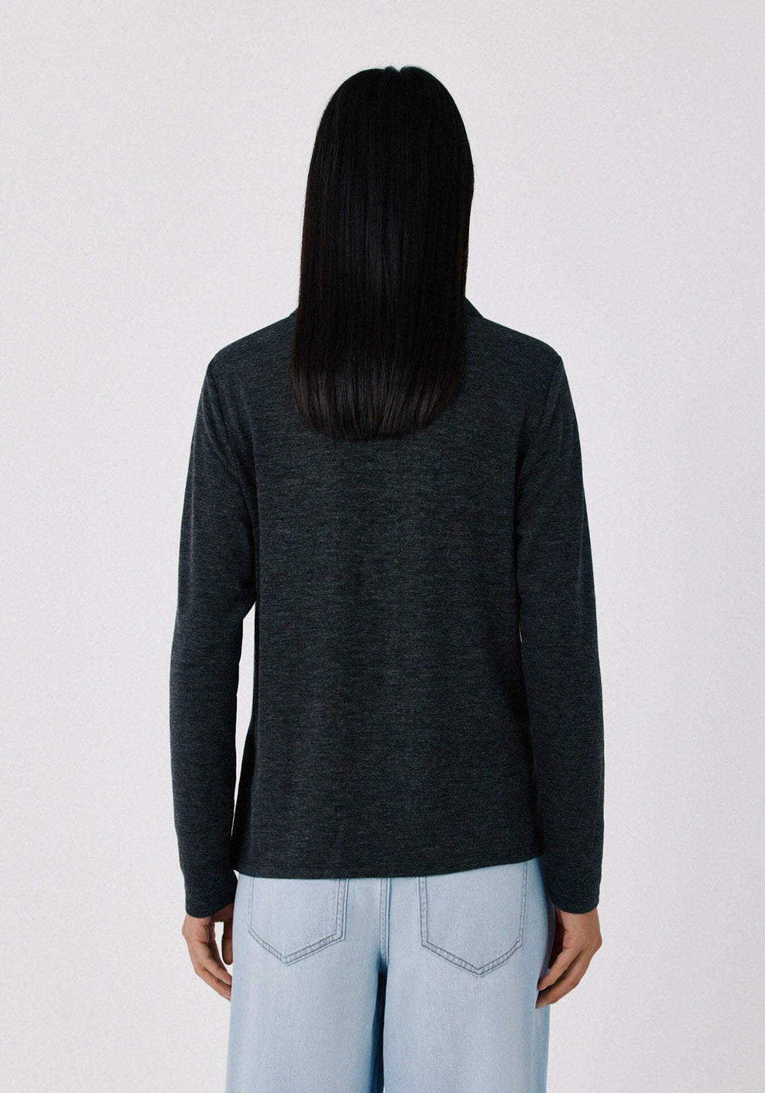 Stretch Button Through Shirt - Charcoal Grey