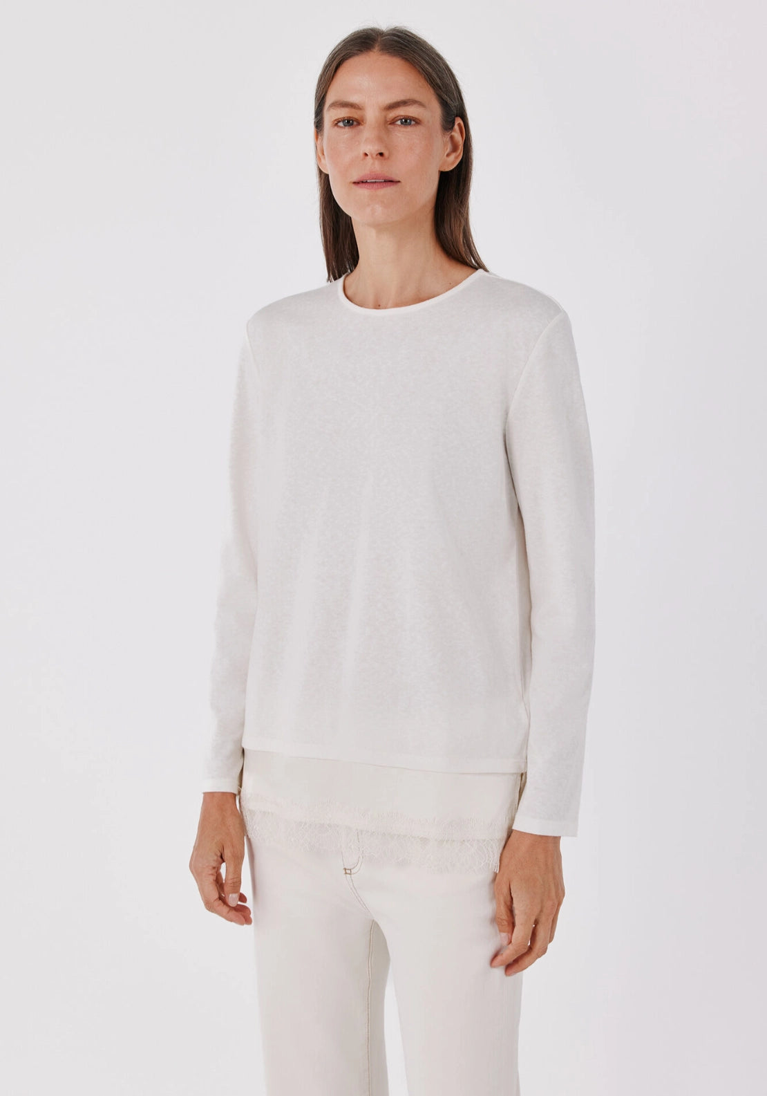 Lace Panel Long Sleeve Top - Ivory