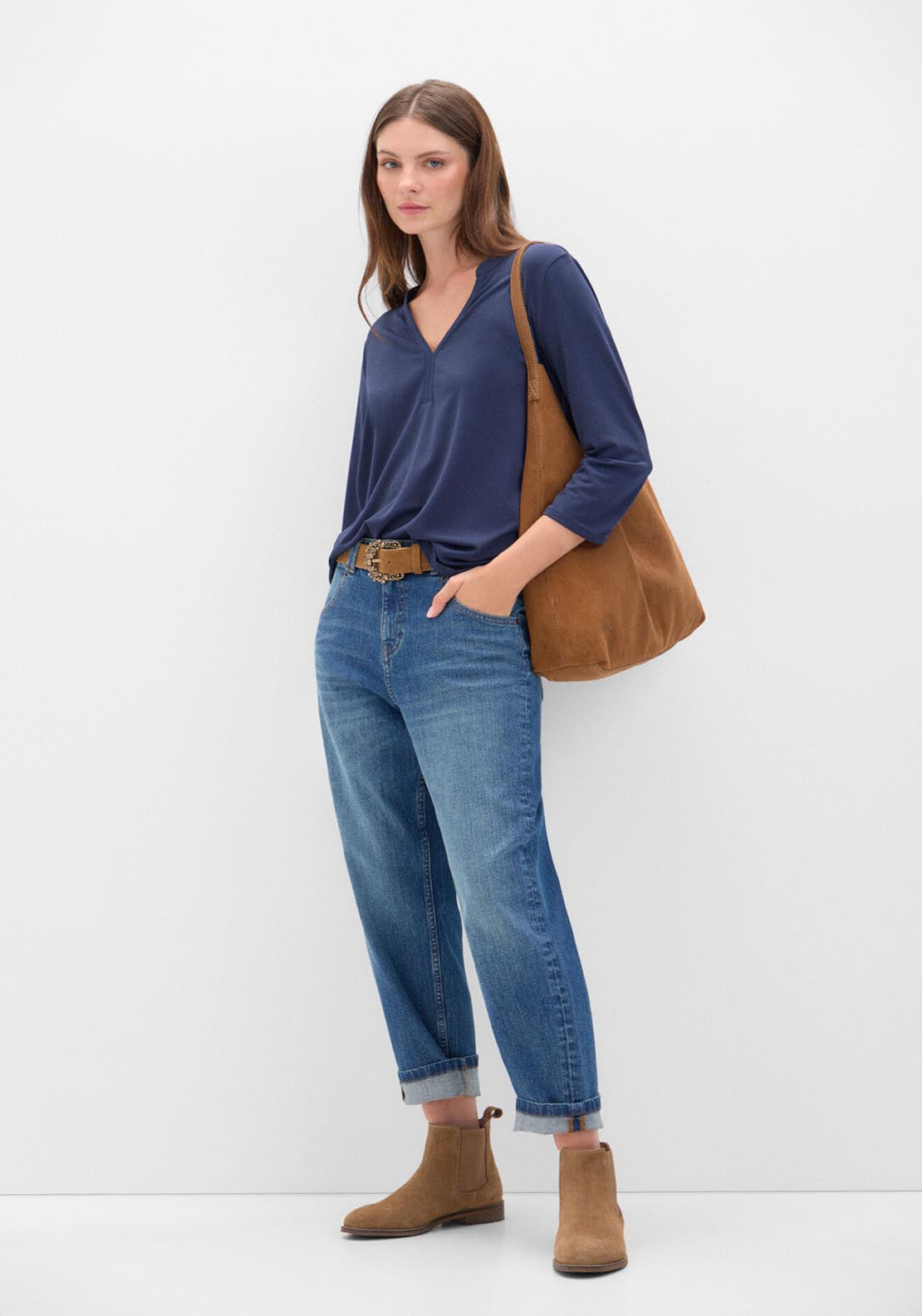 Cortefiel Essential Fluid T-Shirt - Navy 2 Shaws Department Stores
