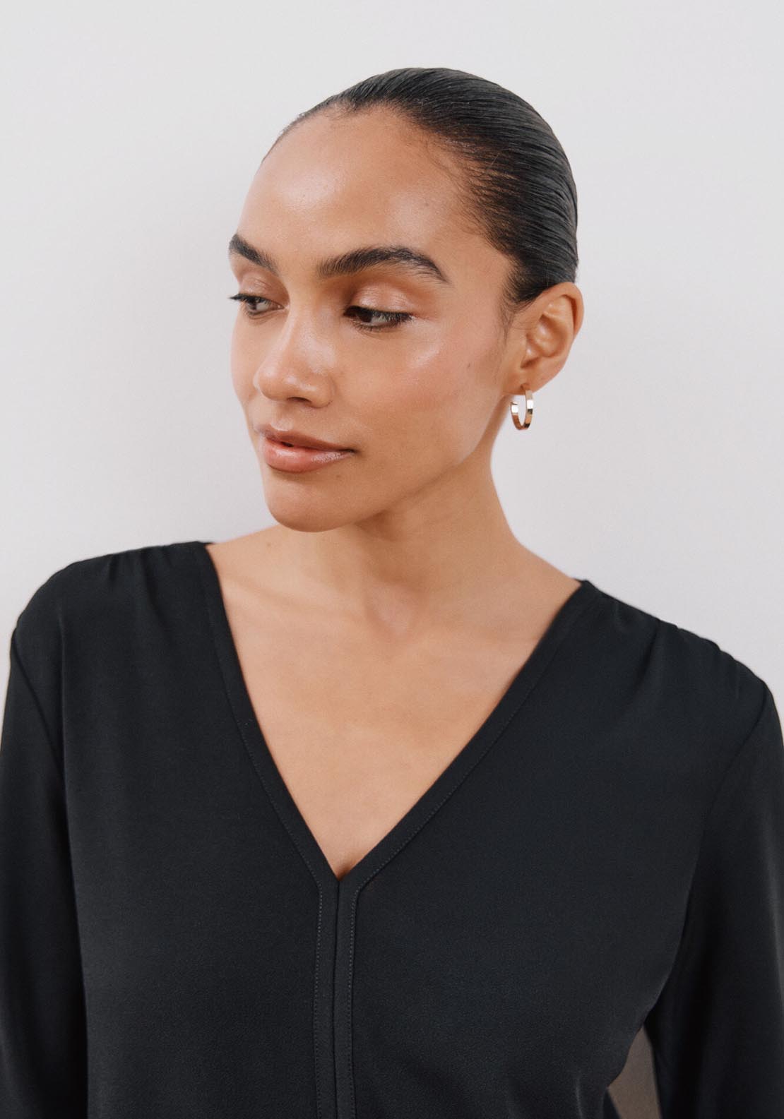 Cortefiel Flowy V Neckline T-Shirt - Black 3 Shaws Department Stores