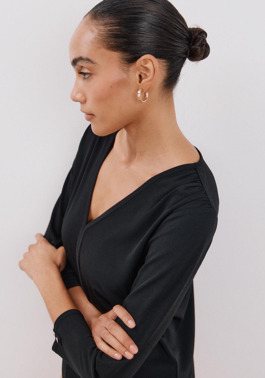 Cortefiel Flowy V Neckline T-Shirt - Black 4 Shaws Department Stores