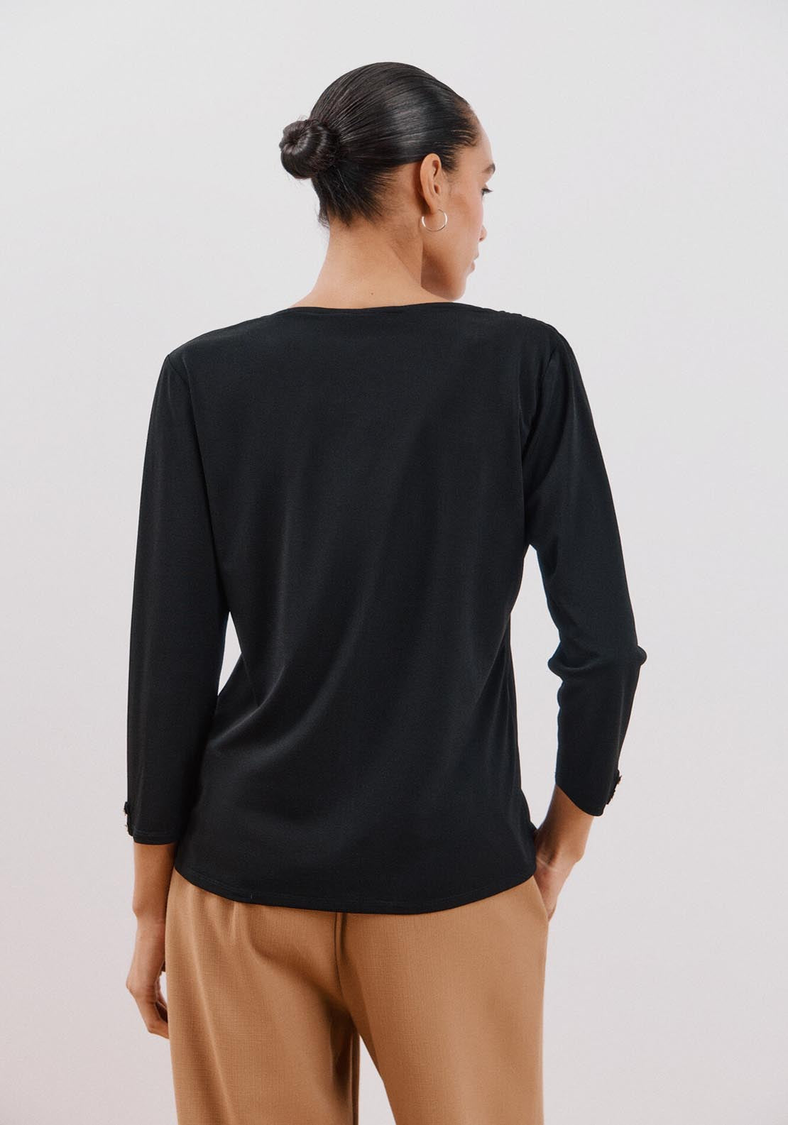 Cortefiel Flowy V Neckline T-Shirt - Black 2 Shaws Department Stores