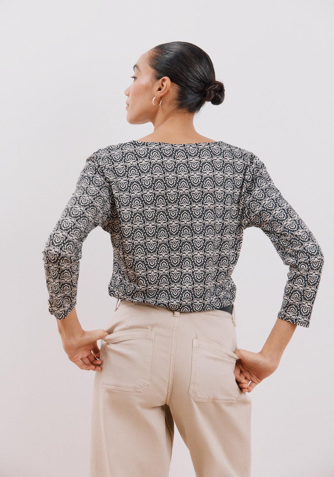 Cortefiel Flowy V Neckline T-Shirt - White Print 5 Shaws Department Stores