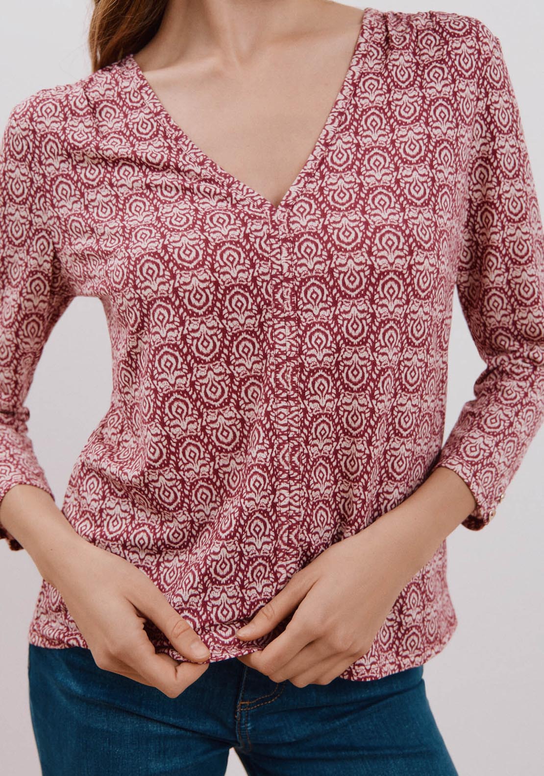Cortefiel Flowy V Neckline T-Shirt - Multicolor 1 Shaws Department Stores