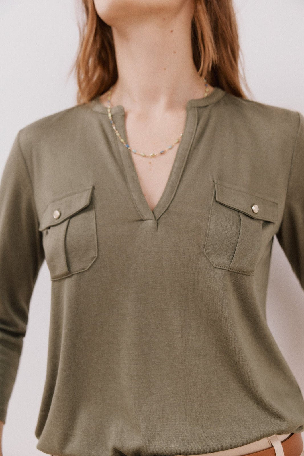 Cortefiel Cargo pockets t-shirt - Light Khaki 2 Shaws Department Stores
