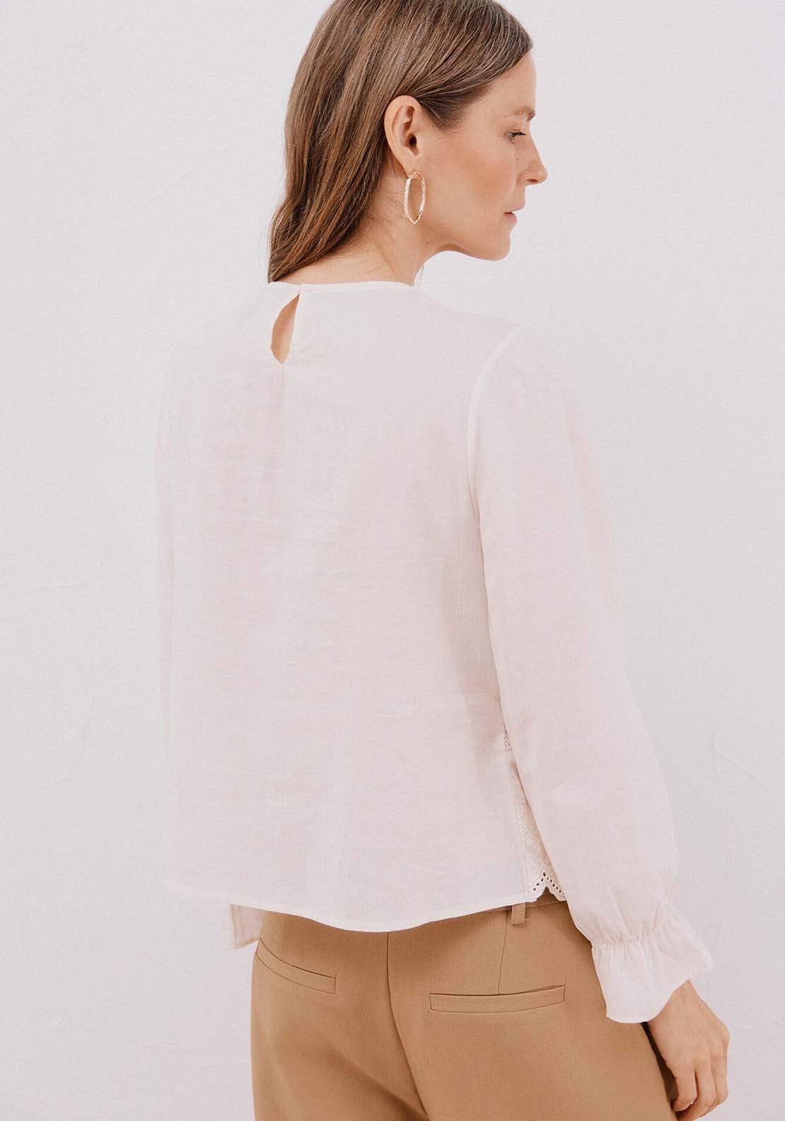 Crochet Combined Top - Cream