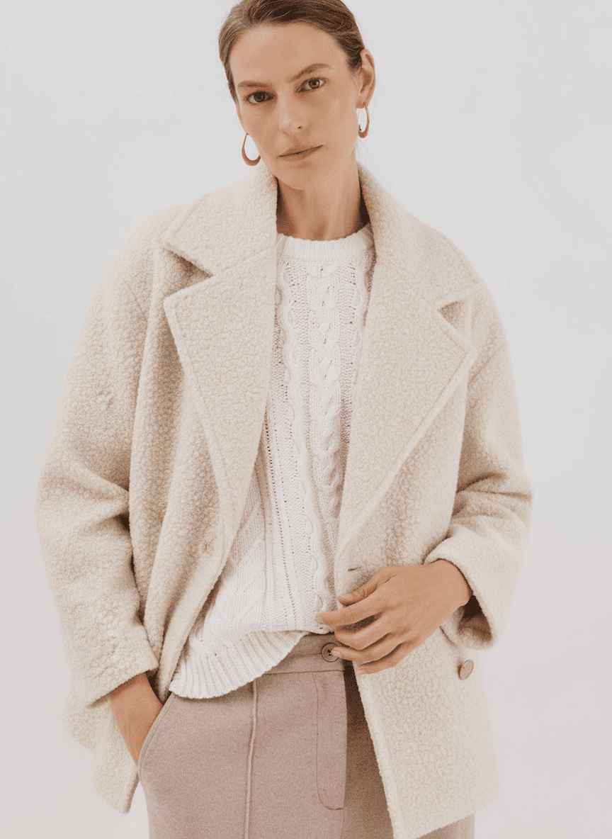 Cortefiel Short Soft Fabric Coat - Cream 2 Shaws Department Stores