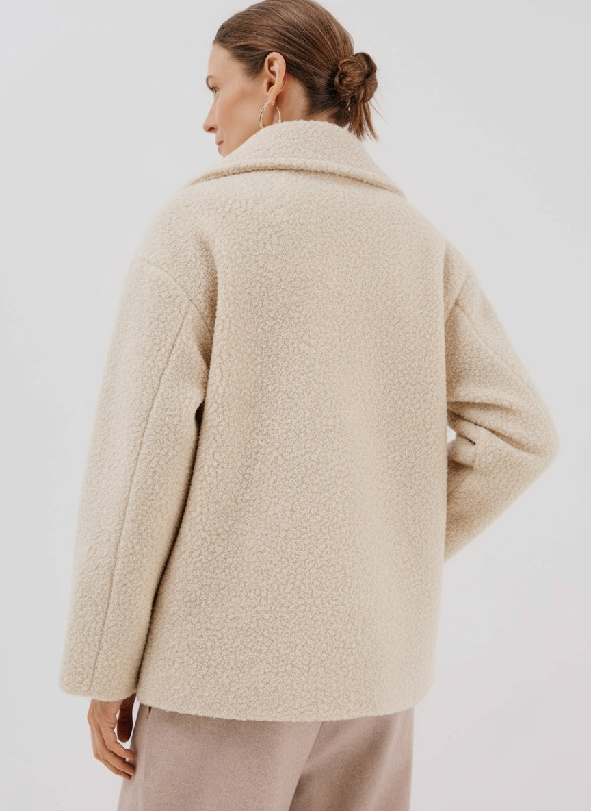 Cortefiel Short Soft Fabric Coat - Cream 3 Shaws Department Stores