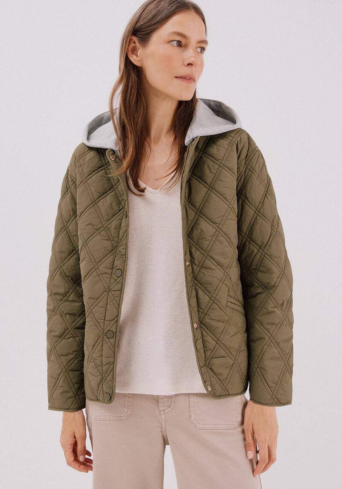 Short Hood Sweatshirt Anorak - Beige