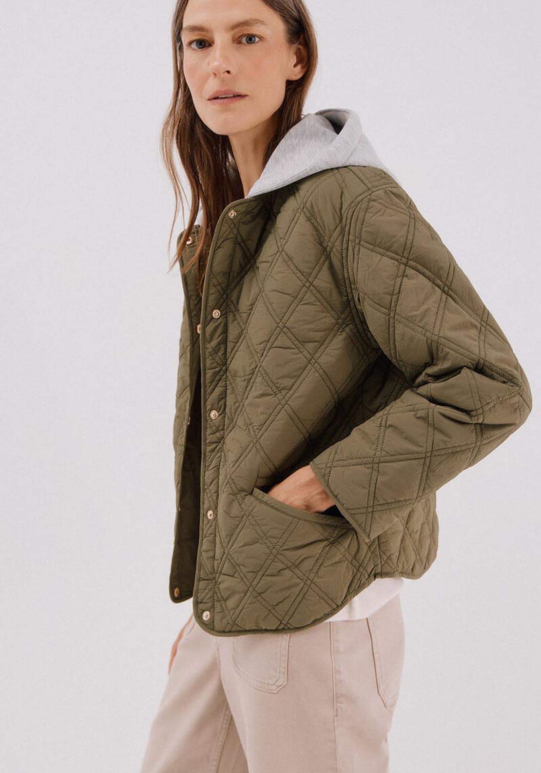 Short Hood Sweatshirt Anorak - Beige