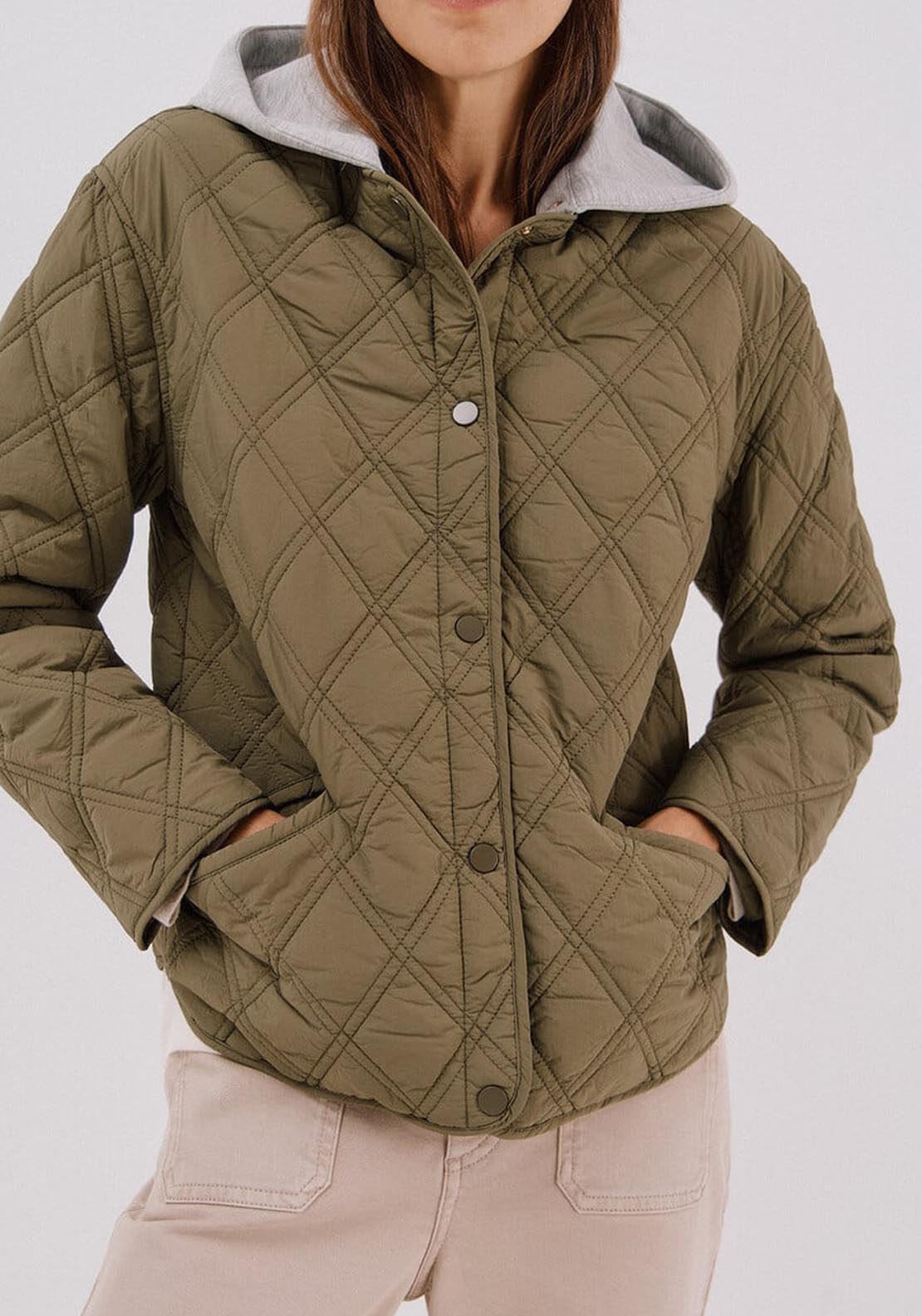 Short Hood Sweatshirt Anorak - Beige