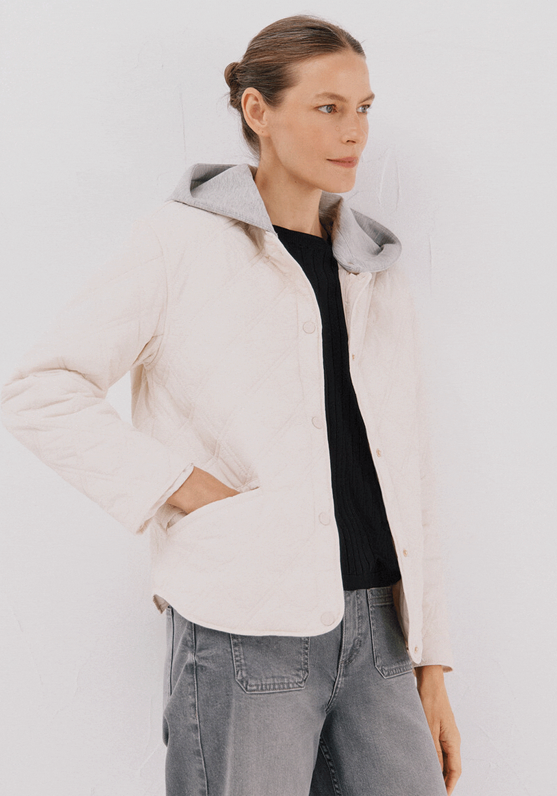 Cortefiel Short Hood Sweatshirt Anorak - Beige 1 Shaws Department Stores