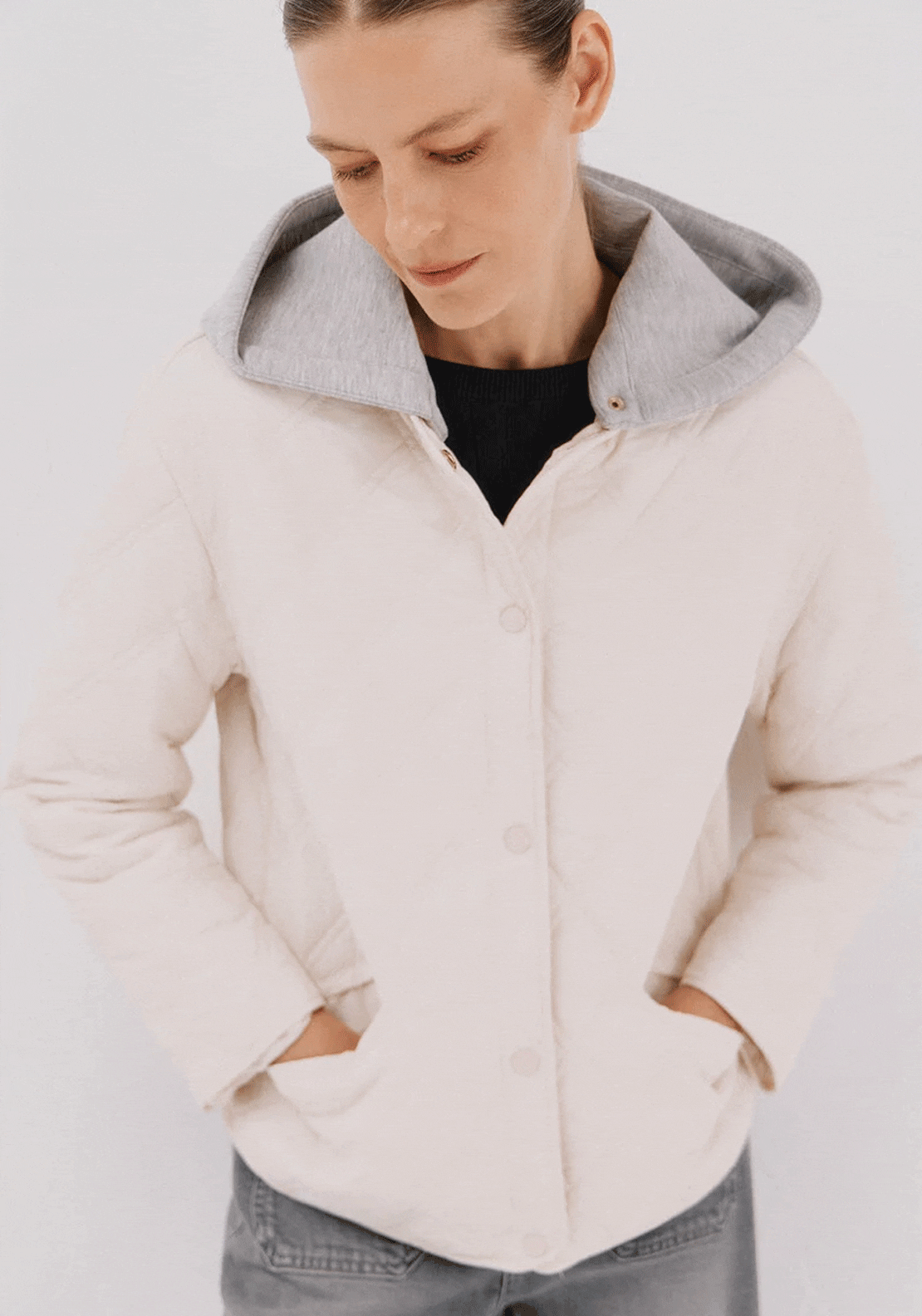 Cortefiel Short Hood Sweatshirt Anorak - Beige 4 Shaws Department Stores