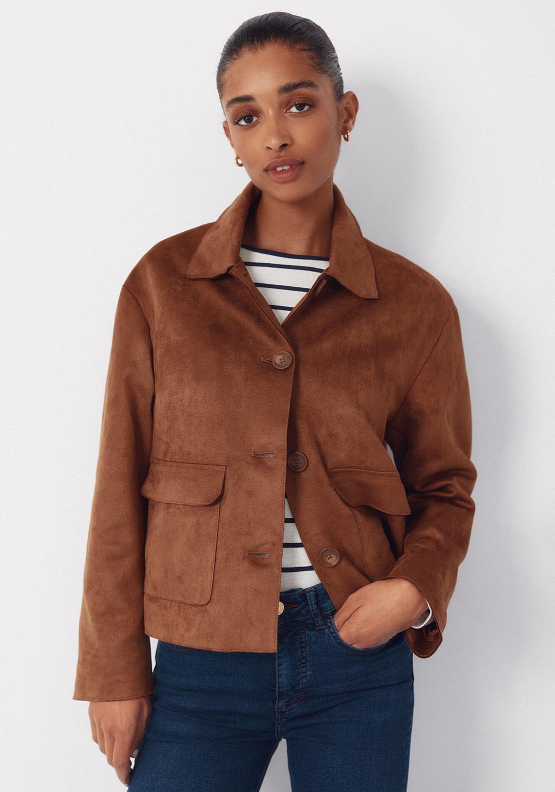 Suede Effect Fabric Jacket - Beige