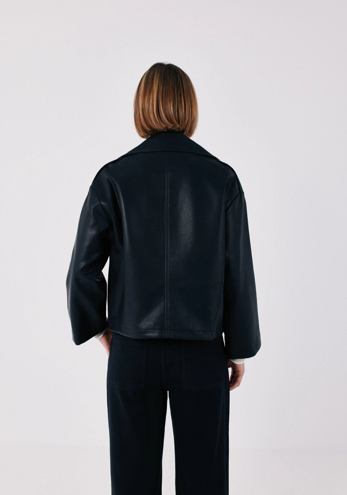 Faux Leather Short Trench - Black