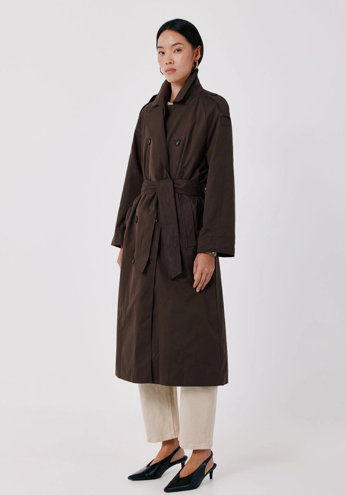 Classic Belted Long Trench - Dark Brown