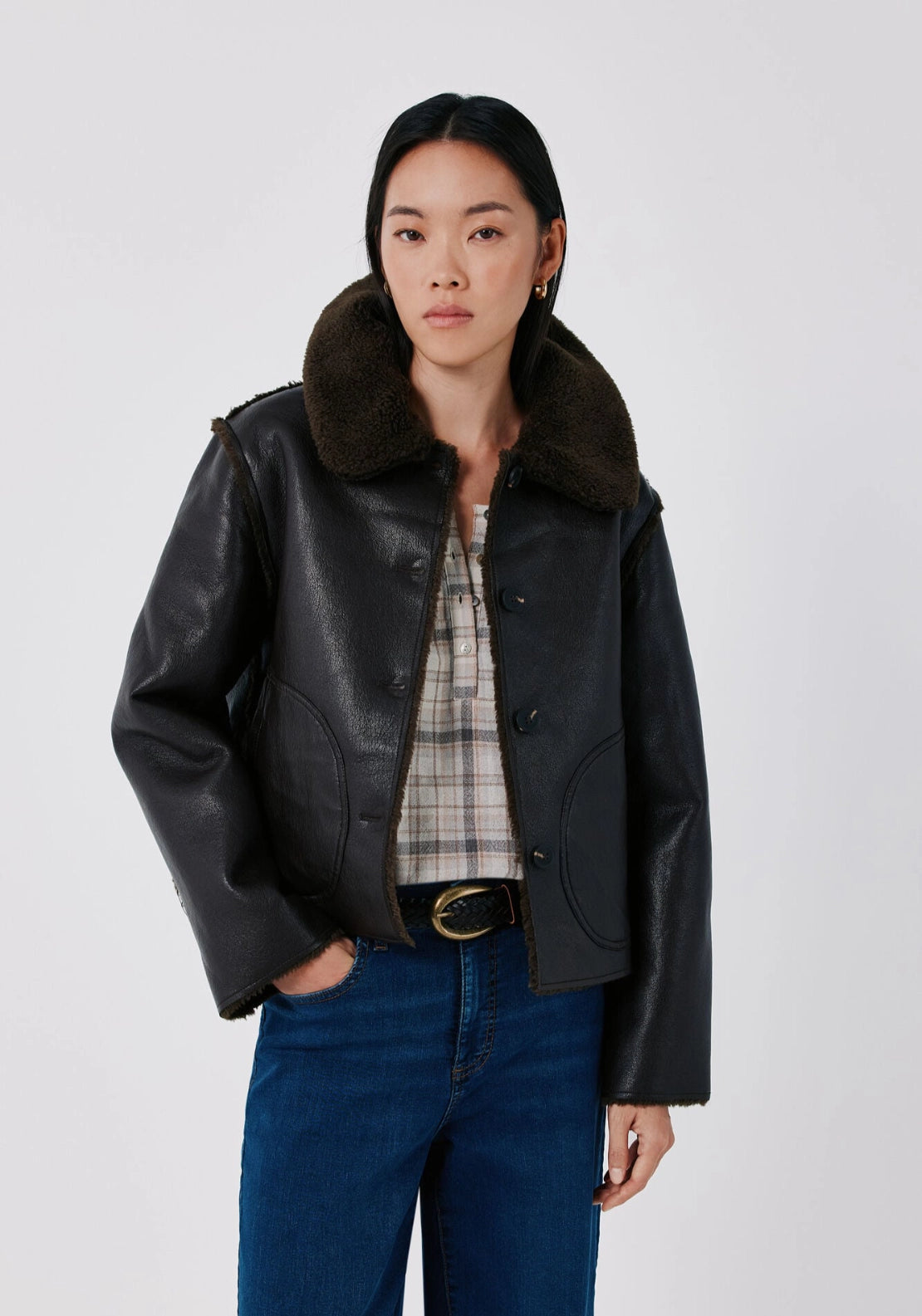 Short Double-Faced Jacket - Dark Brown