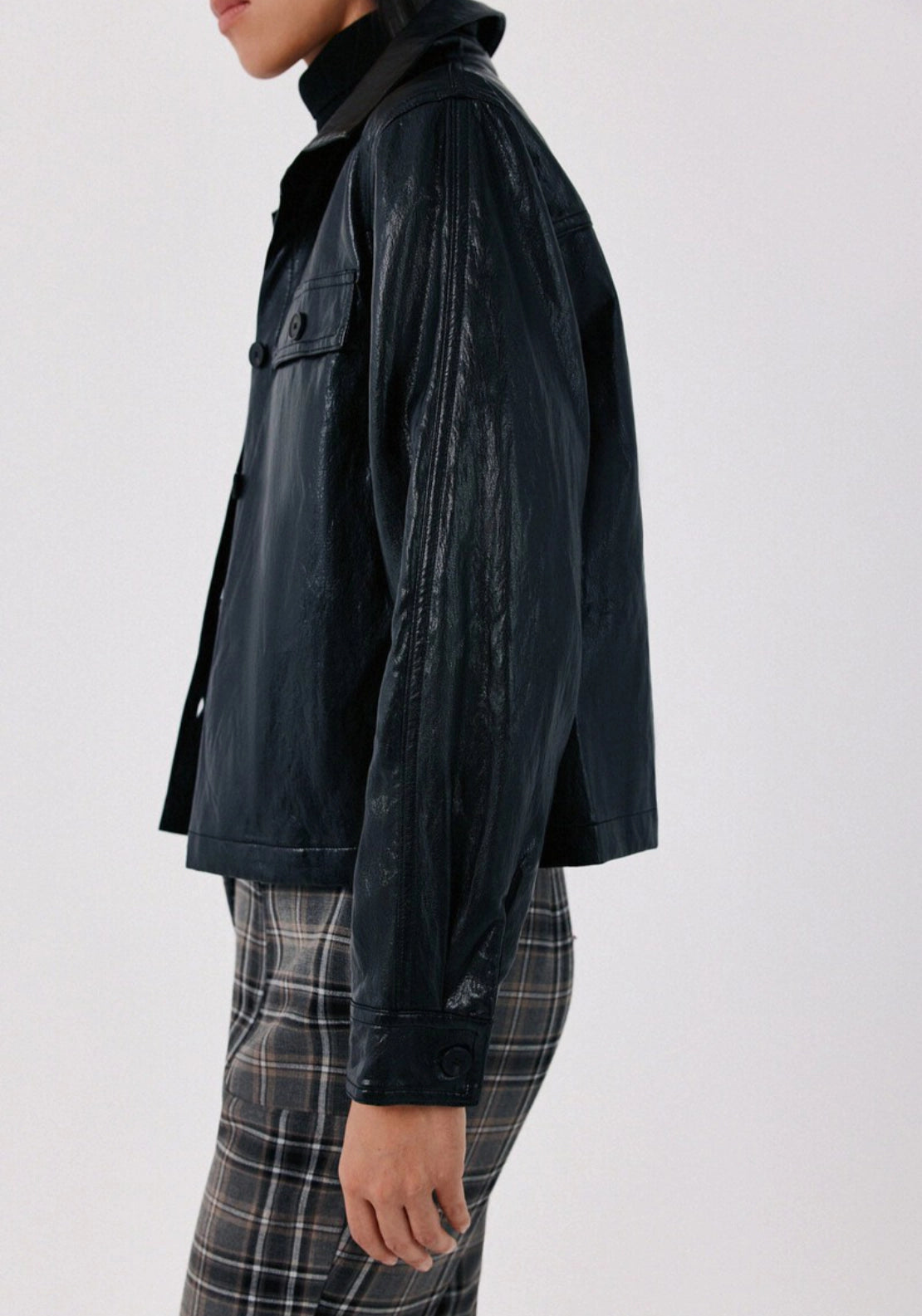 Cortefiel Faux Leather Light Jacket - Black 3 Shaws Department Stores