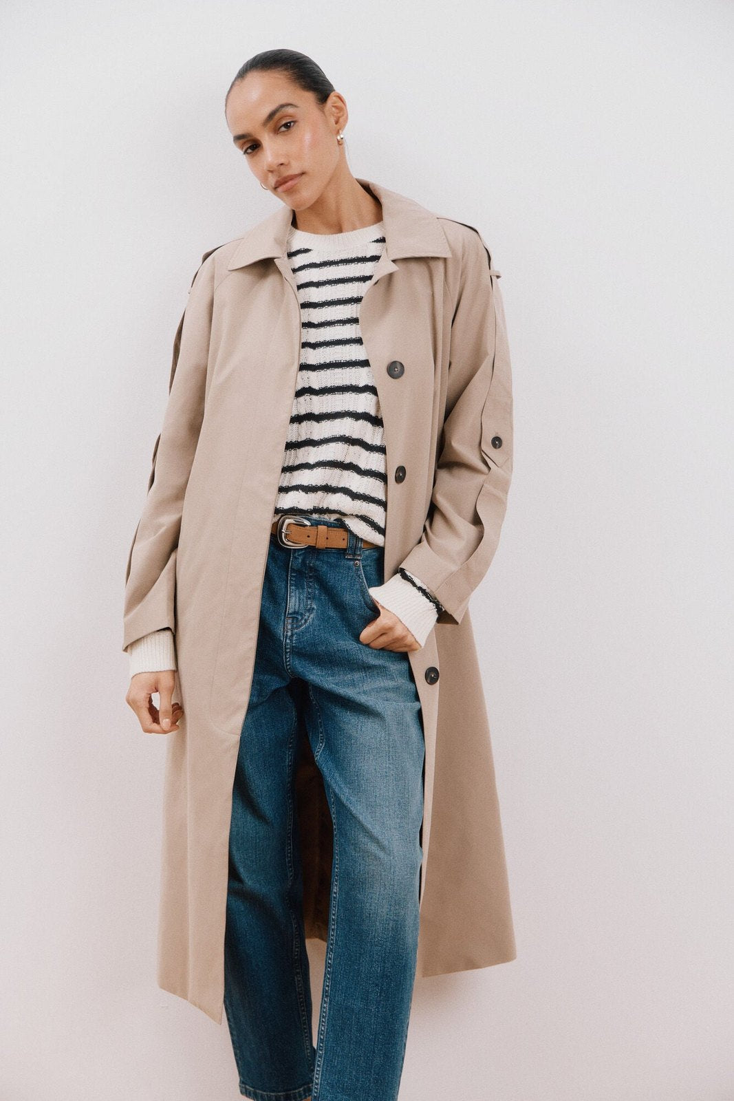 Cortefiel Long water-repellent trench coat - Sand 1 Shaws Department Stores