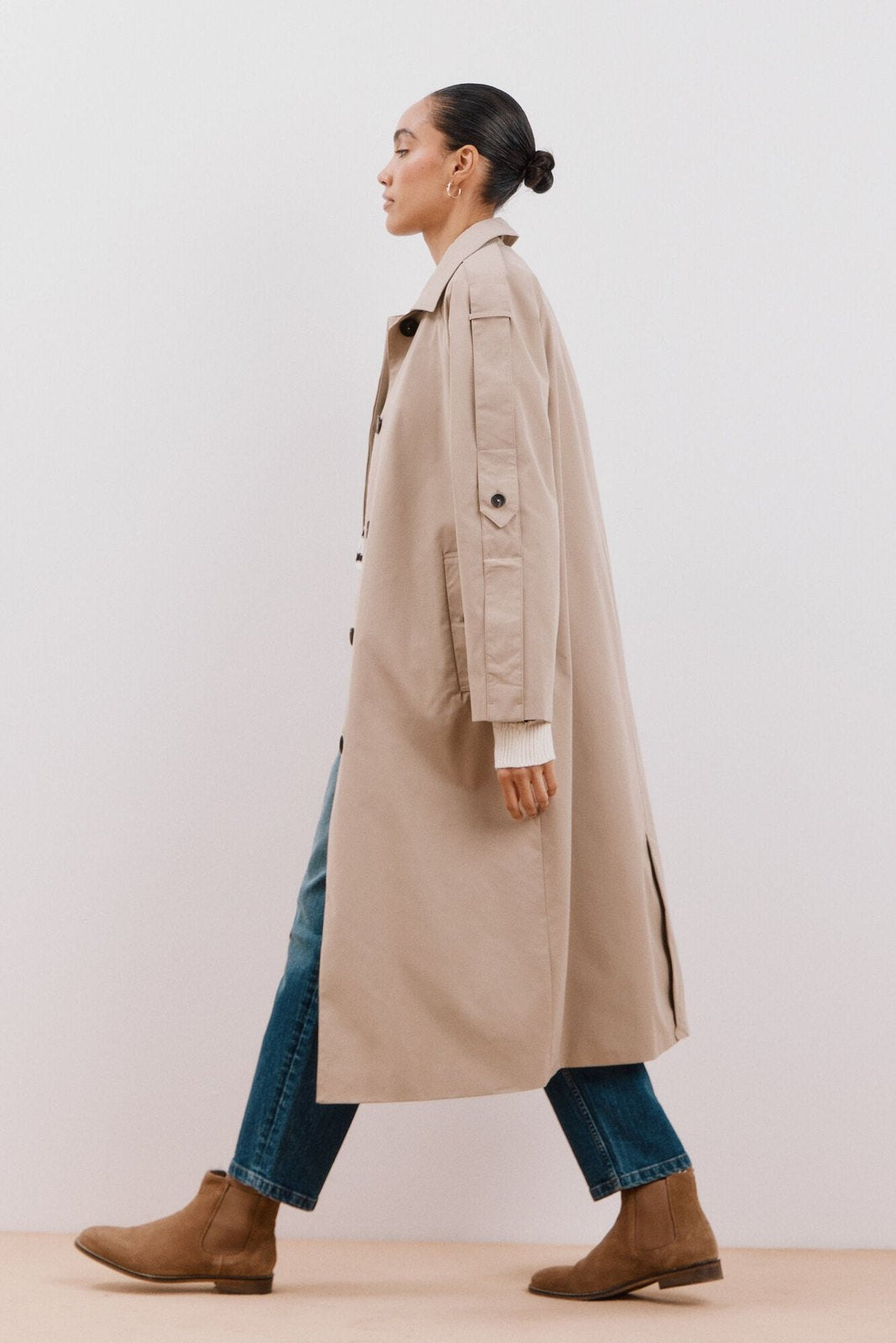 Cortefiel Long water-repellent trench coat - Sand 4 Shaws Department Stores