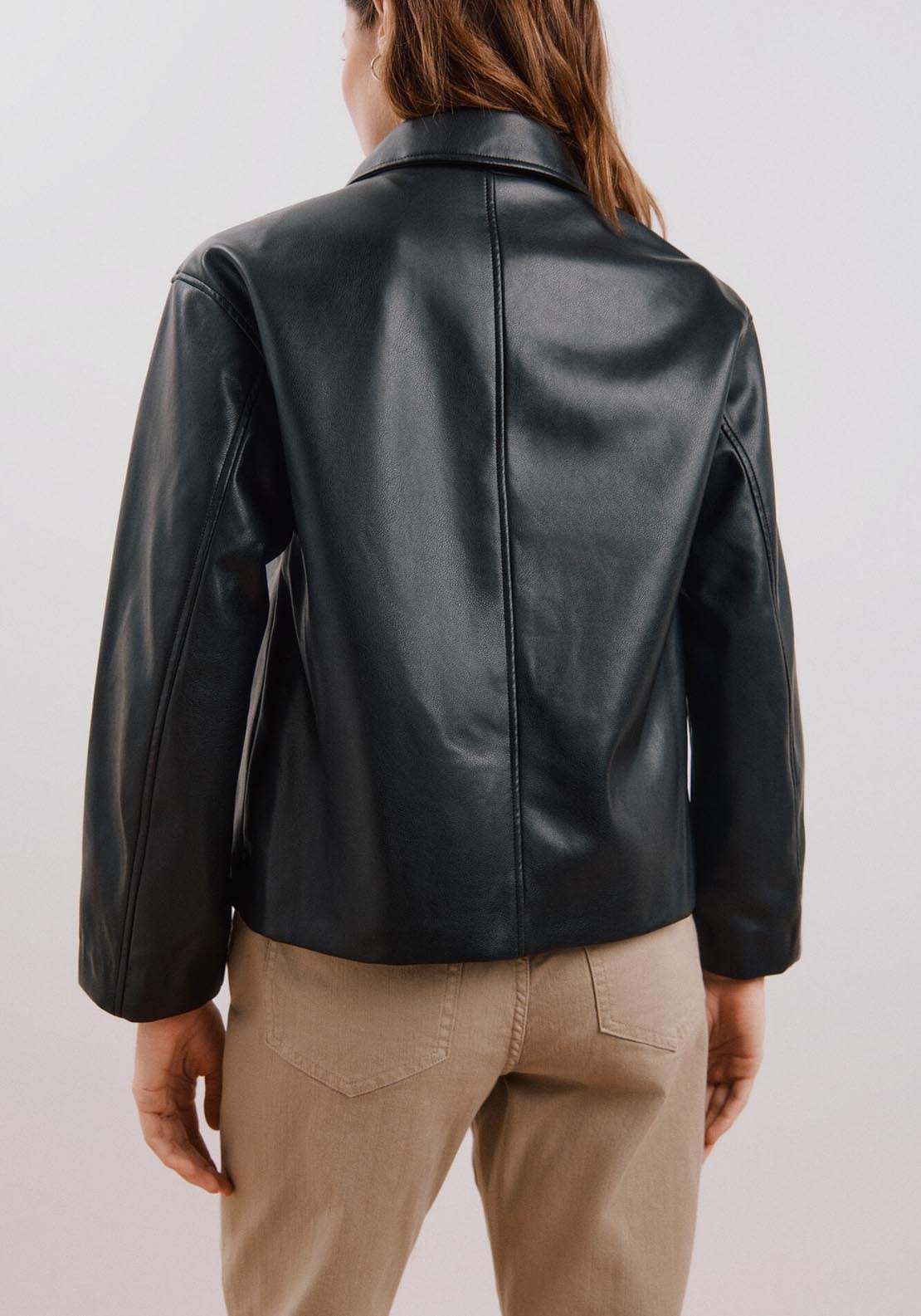 Cortefiel Faux Leather Jacket - Black 8 Shaws Department Stores