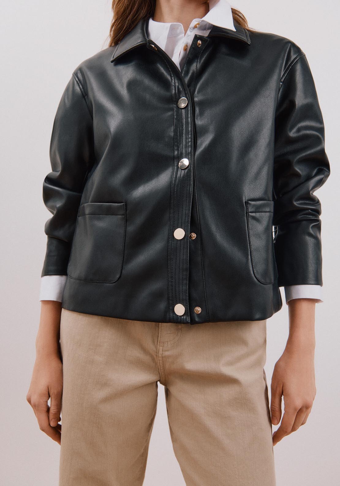 Cortefiel Faux Leather Jacket - Black 4 Shaws Department Stores