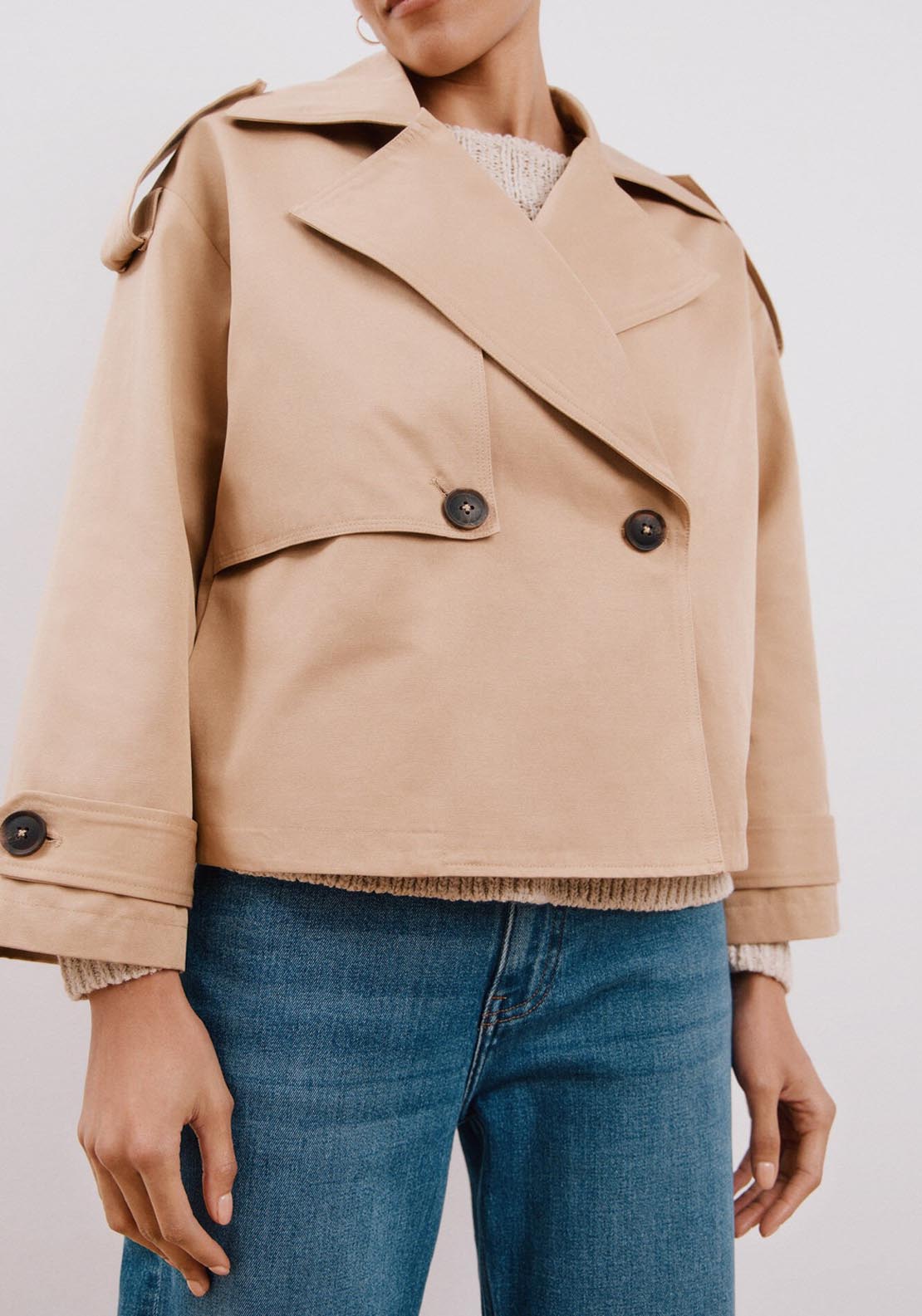Cortefiel Cropped Trench Coat - Beige/camel 5 Shaws Department Stores
