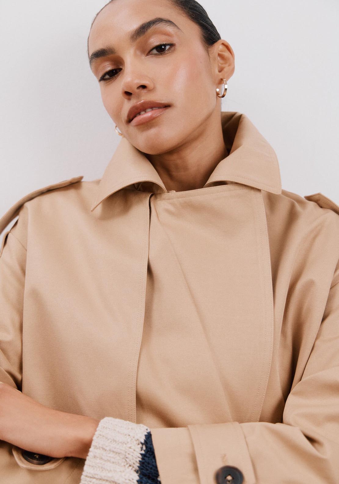 Cortefiel Cropped Trench Coat - Beige/camel 6 Shaws Department Stores