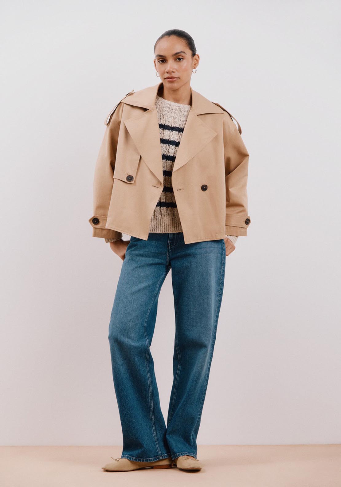 Cortefiel Cropped Trench Coat - Beige/camel 7 Shaws Department Stores