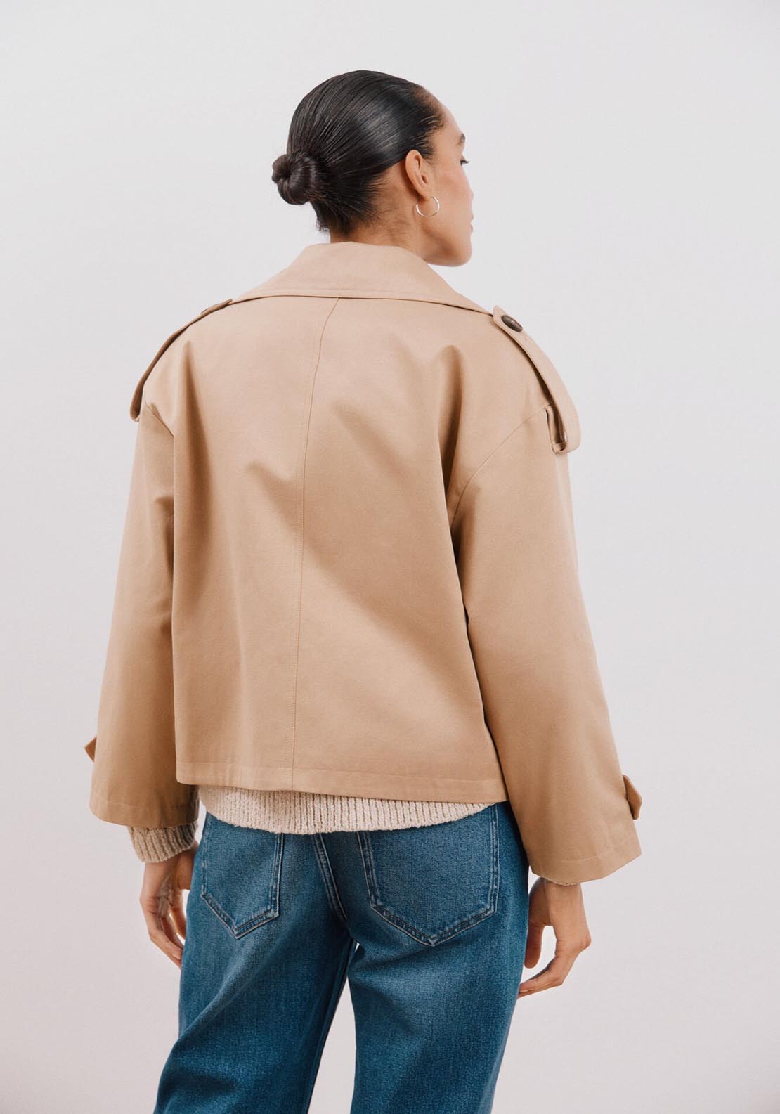 Cortefiel Cropped Trench Coat - Beige/camel 4 Shaws Department Stores