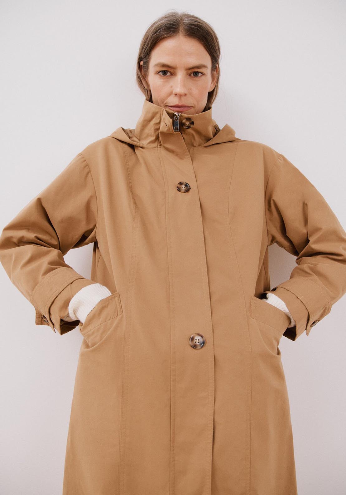 Cortefiel Long Hooded Trench Coat - Toasted Print 1 Shaws Department Stores