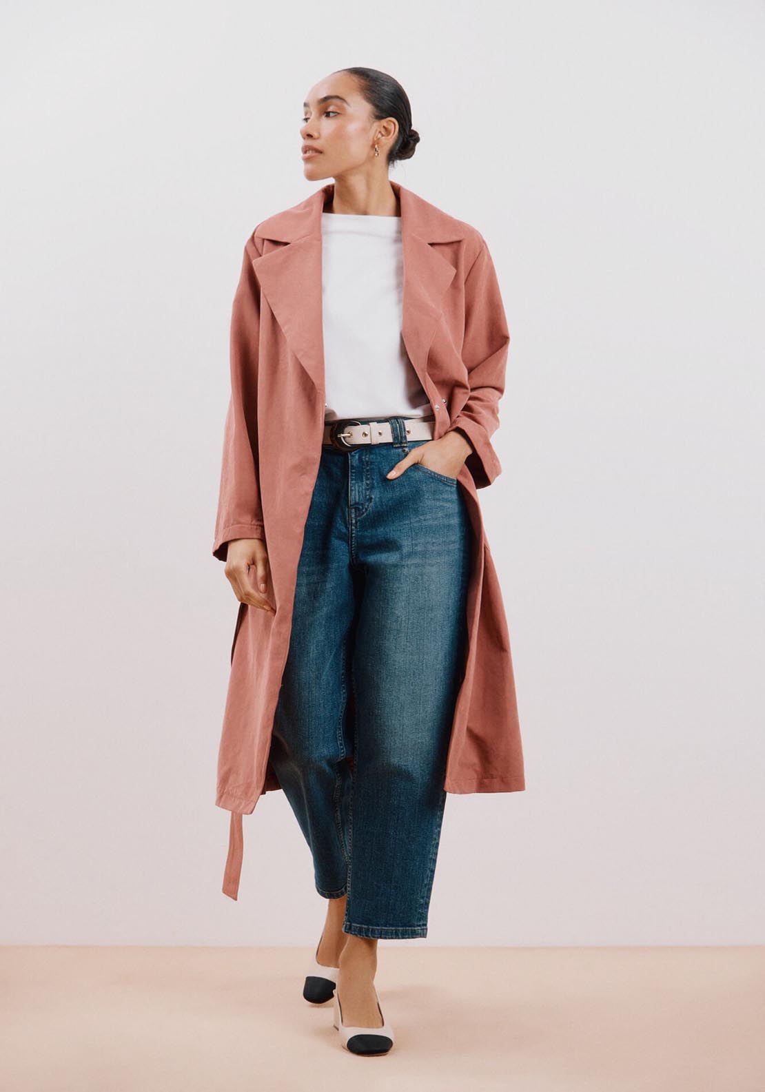 Cortefiel Belted Coloured Trench Coat - Pink 5 Shaws Department Stores