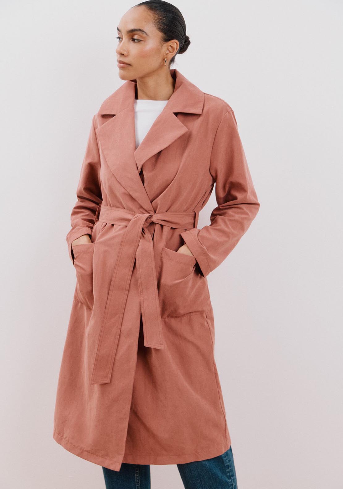 Cortefiel Belted Coloured Trench Coat - Pink 6 Shaws Department Stores