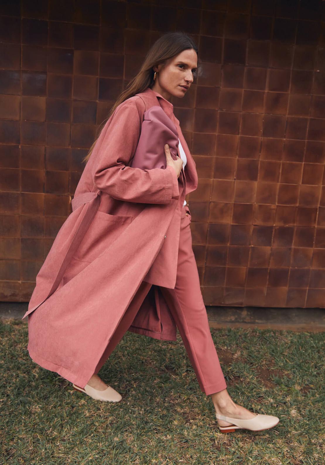 Cortefiel Belted Coloured Trench Coat - Pink 1 Shaws Department Stores
