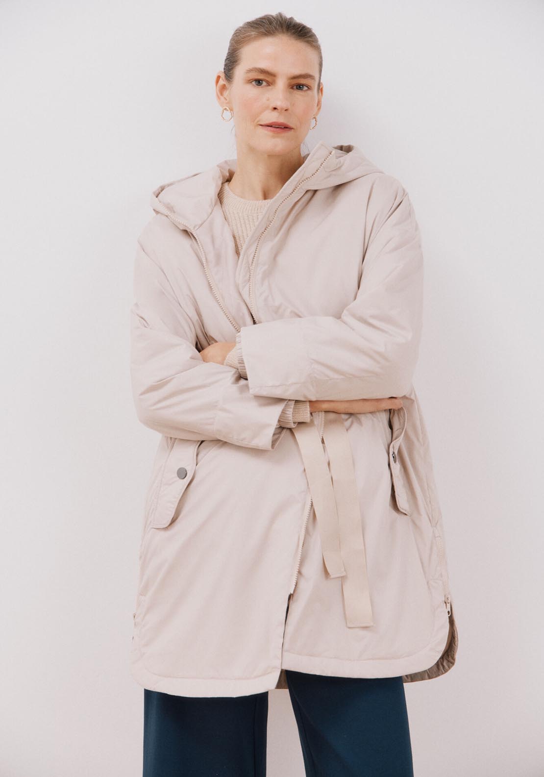 Cortefiel Ultra-Light Quilted Coat - Ivory 1 Shaws Department Stores