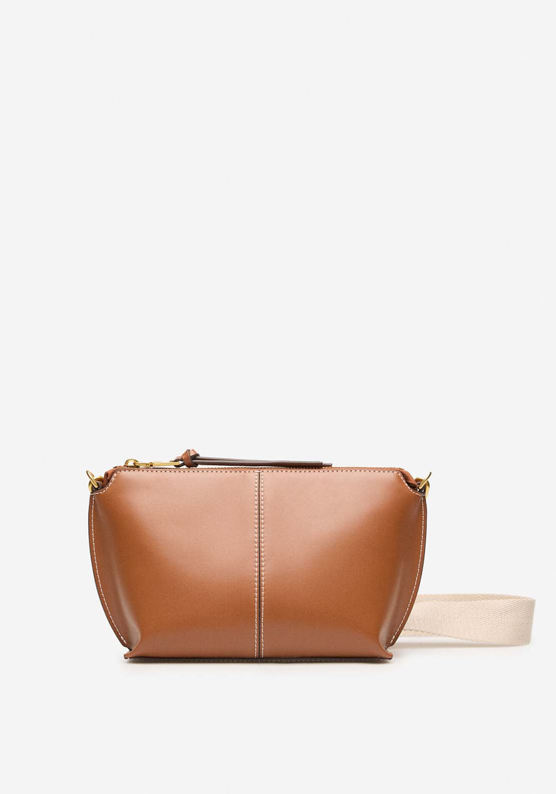 Basic Crossbody Bag With Stitching - Light Brown