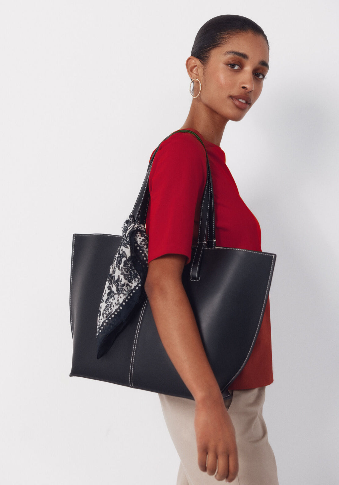 Cortefiel Basic Shopper Bag With Stitching - Black 2 Shaws Department Stores