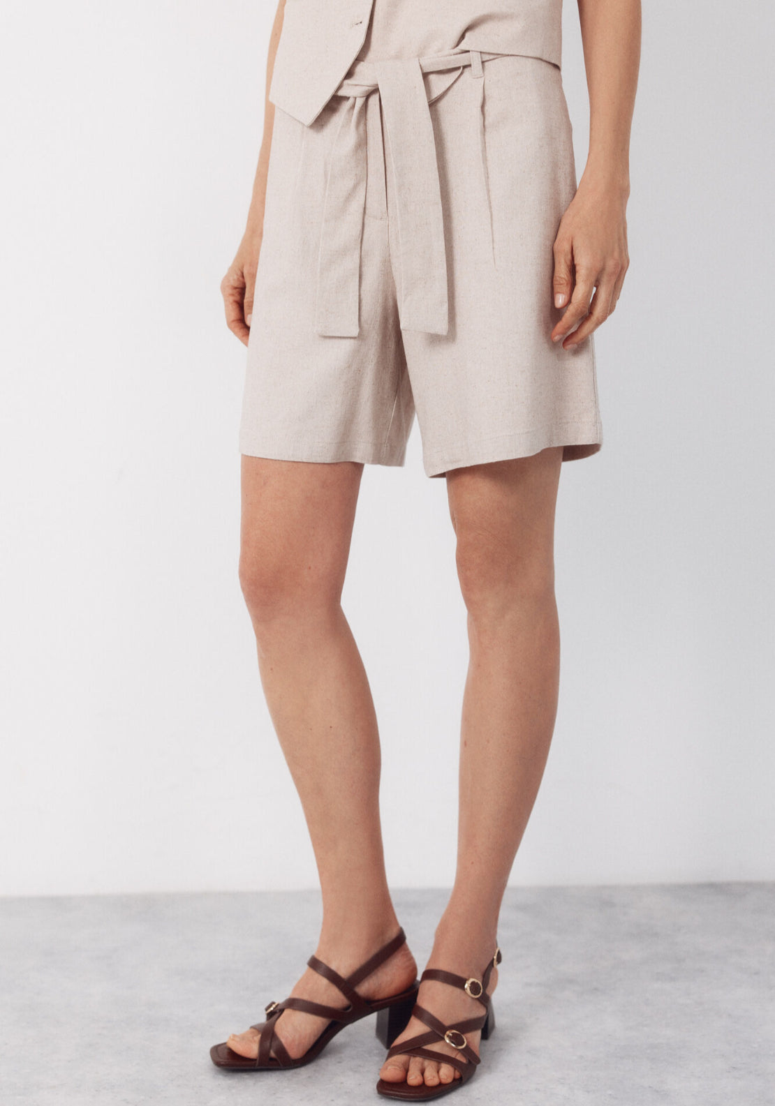 Cortefiel Linen Bermuda Shorts - Sand 1 Shaws Department Stores