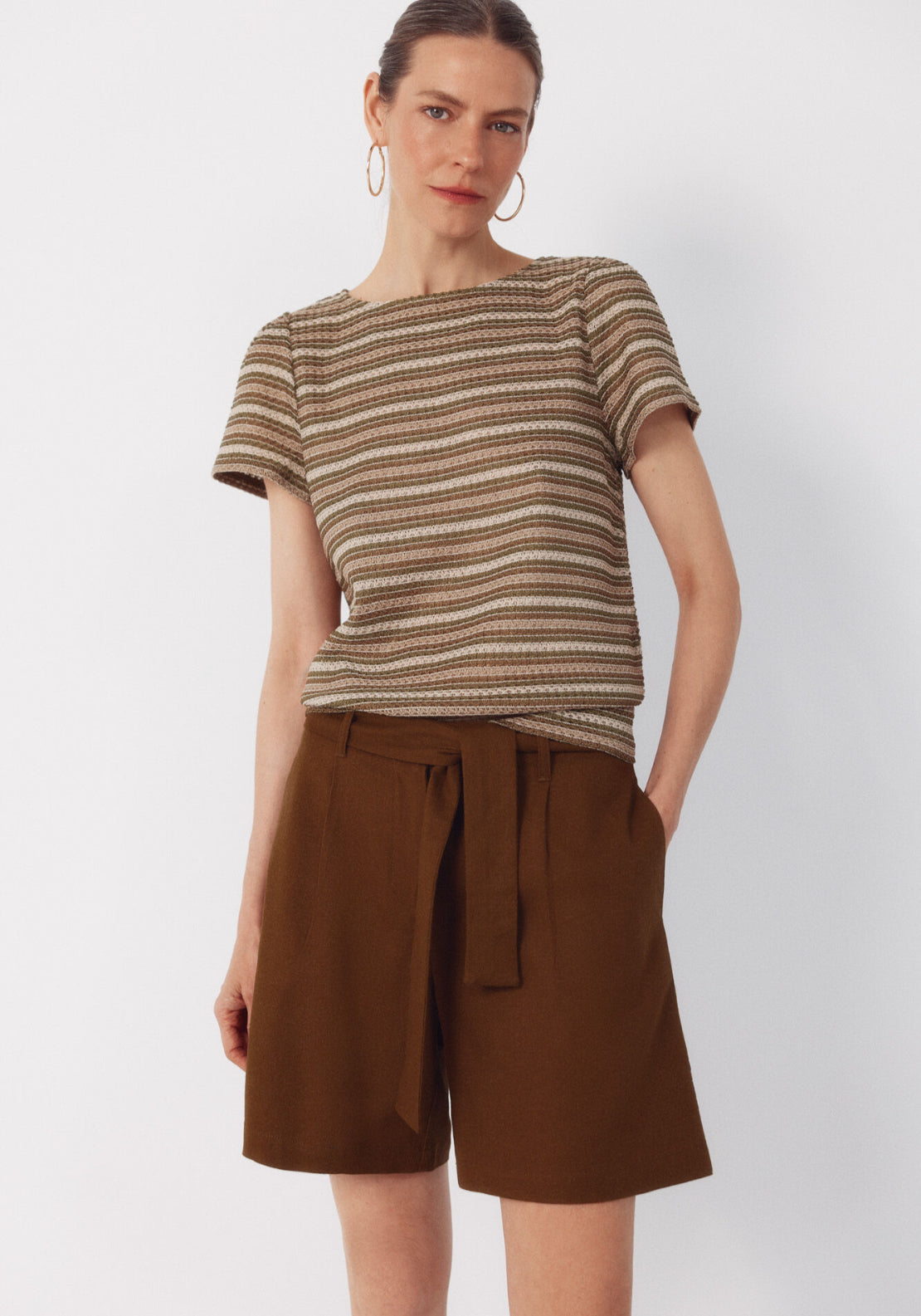 Cortefiel Linen Bermuda Shorts - Dark Khaki 4 Shaws Department Stores