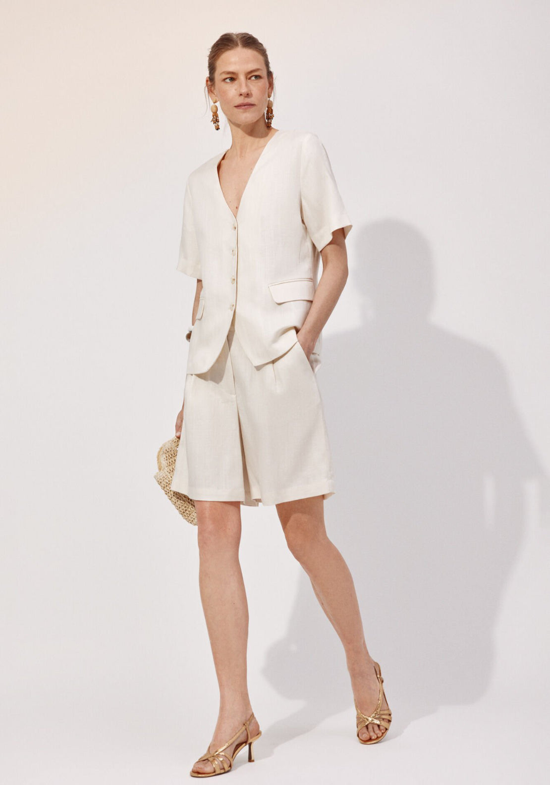 Cortefiel Linen Look Bermuda Shorts - Cream 3 Shaws Department Stores
