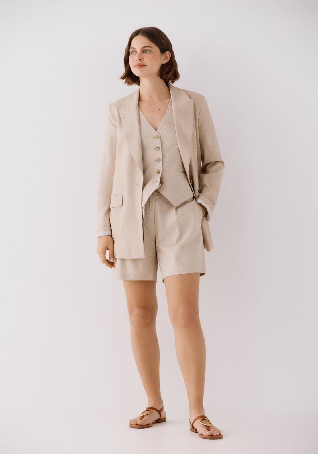 Cortefiel Bermuda Linen Belt - Sand 4 Shaws Department Stores