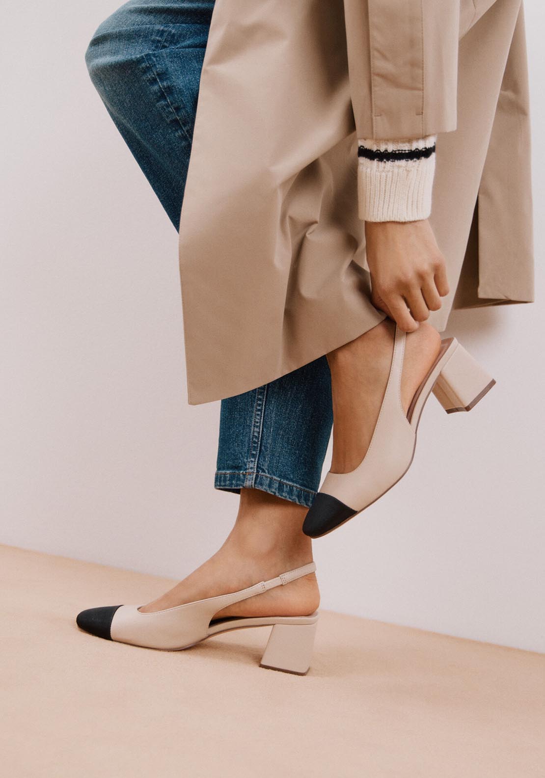 Cortefiel Open Toe Court Shoe - Ivory 5 Shaws Department Stores