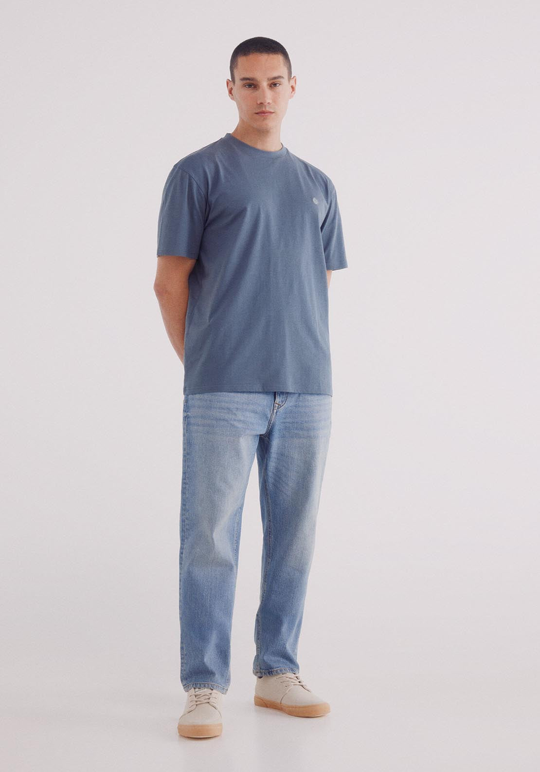 Springfield Basic Round Neck T-Shirt - Blue 4 Shaws Department Stores